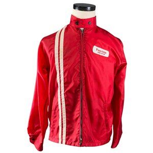 Vintage 60s Lion Uniform Mens Firestone Red Jacket Medium Nylon